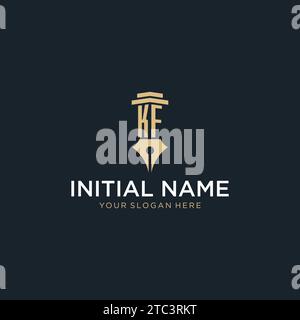 KF monogram initial logo with fountain pen and pillar style design ideas Stock Vector