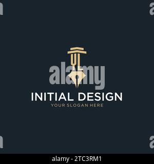 YL monogram initial logo with fountain pen and pillar style design ideas Stock Vector