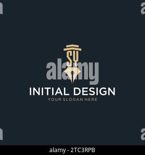 SY monogram initial logo with fountain pen and pillar style design ideas Stock Vector