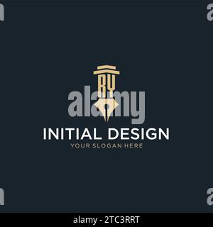 RY monogram initial logo with fountain pen and pillar style design ideas Stock Vector
