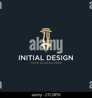 ZY monogram initial logo with fountain pen and pillar style design ideas Stock Vector