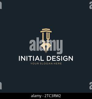 LY monogram initial logo with fountain pen and pillar style design ideas Stock Vector