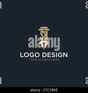 SX monogram initial logo with fountain pen and pillar style design ideas Stock Vector