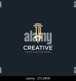 TD monogram initial logo with fountain pen and pillar style design ideas Stock Vector