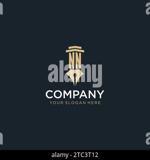 NN monogram initial logo with fountain pen and pillar style design ideas Stock Vector