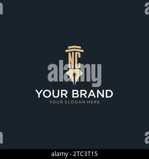 NC monogram initial logo with fountain pen and pillar style design ideas Stock Vector