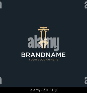 TI monogram initial logo with fountain pen and pillar style design ideas Stock Vector