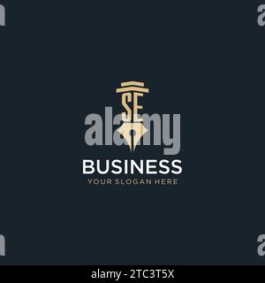 SE monogram initial logo with fountain pen and pillar style design ideas Stock Vector