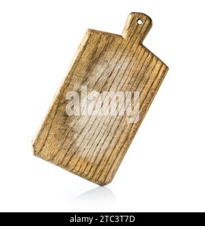 rectangular used natural wooden cooking board isolated on a white background. Stock Photo