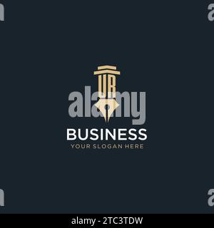 UR monogram initial logo with fountain pen and pillar style design ideas Stock Vector