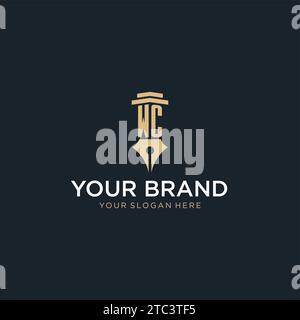 WC monogram initial logo with fountain pen and pillar style design ideas Stock Vector