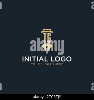 TG monogram initial logo with fountain pen and pillar style design ideas Stock Vector