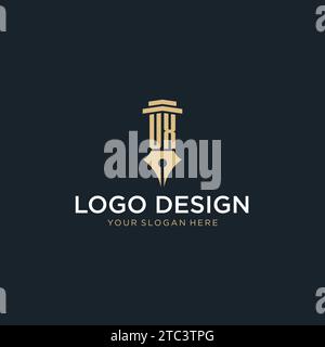 UX monogram initial logo with fountain pen and pillar style design ideas Stock Vector