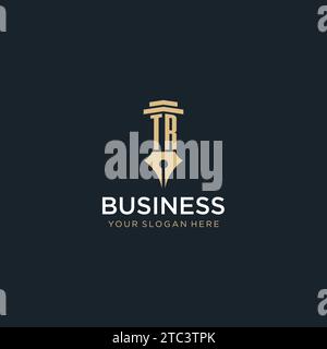 TR monogram initial logo with fountain pen and pillar style design ideas Stock Vector