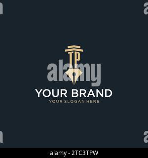 TP monogram initial logo with fountain pen and pillar style design ideas Stock Vector
