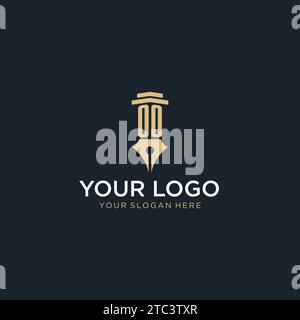 OO monogram initial logo with fountain pen and pillar style design ideas Stock Vector