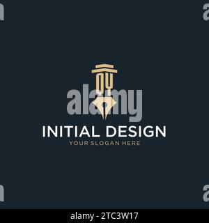 QY monogram initial logo with fountain pen and pillar style design ideas Stock Vector
