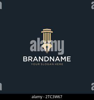 UV monogram initial logo with fountain pen and pillar style design ideas Stock Vector