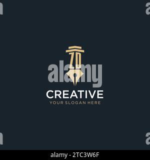ZD monogram initial logo with fountain pen and pillar style design ideas Stock Vector