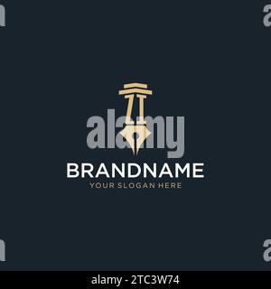 ZI monogram initial logo with fountain pen and pillar style design ideas Stock Vector