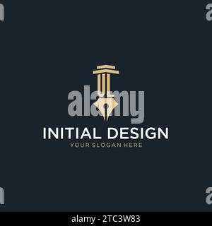 VL monogram initial logo with fountain pen and pillar style design ideas Stock Vector