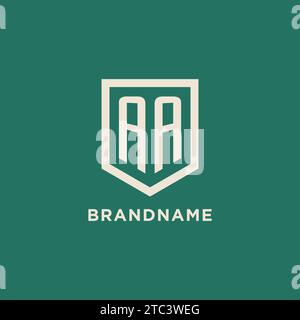 AA initial logo monogram shield geometric shape design vector graphic Stock Vector