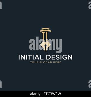 TL monogram initial logo with fountain pen and pillar style design ideas Stock Vector