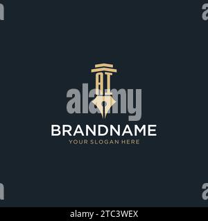 AI monogram initial logo with fountain pen and pillar style design ideas Stock Vector