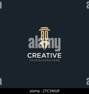 RQ monogram initial logo with fountain pen and pillar style design ideas Stock Vector