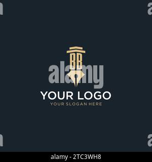 BB monogram initial logo with fountain pen and pillar style design ideas Stock Vector