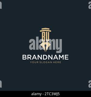 BV monogram initial logo with fountain pen and pillar style design ideas Stock Vector