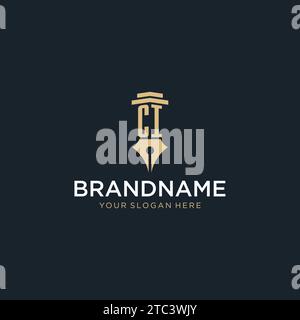 CI monogram initial logo with fountain pen and pillar style design ideas Stock Vector