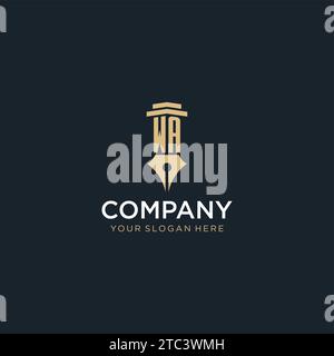 WA monogram initial logo with fountain pen and pillar style design ideas Stock Vector