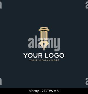 UO monogram initial logo with fountain pen and pillar style design ideas Stock Vector