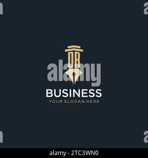DR monogram initial logo with fountain pen and pillar style design ideas Stock Vector