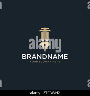 VV monogram initial logo with fountain pen and pillar style design ideas Stock Vector