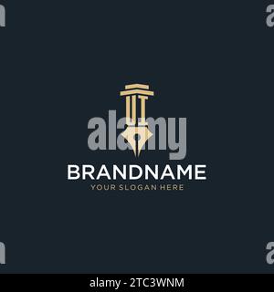 UI monogram initial logo with fountain pen and pillar style design ideas Stock Vector