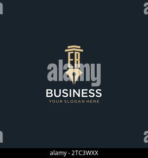 ER monogram initial logo with fountain pen and pillar style design ideas Stock Vector