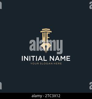 WF monogram initial logo with fountain pen and pillar style design ideas Stock Vector