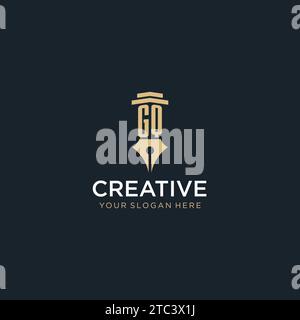 GQ monogram initial logo with fountain pen and pillar style design ideas Stock Vector