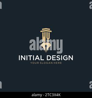 WY monogram initial logo with fountain pen and pillar style design ideas Stock Vector