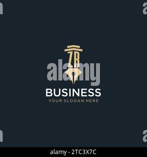 ZR monogram initial logo with fountain pen and pillar style design ideas Stock Vector