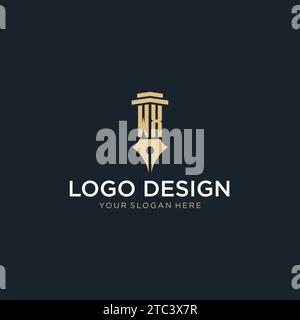WX monogram initial logo with fountain pen and pillar style design ideas Stock Vector
