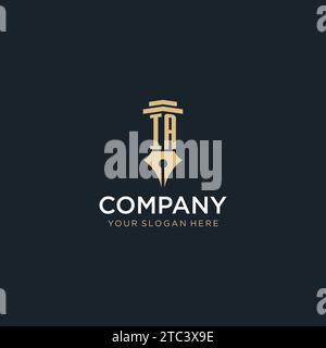 IA monogram initial logo with fountain pen and pillar style design ideas Stock Vector