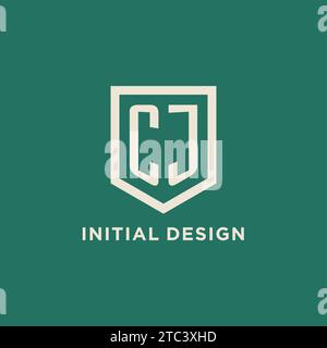 CJ initial logo monogram shield geometric shape design vector graphic Stock Vector