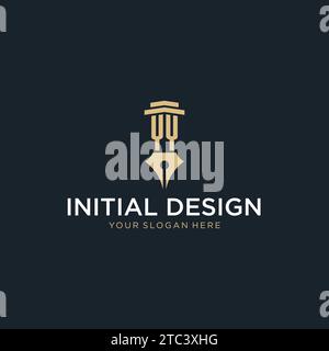 YY monogram initial logo with fountain pen and pillar style design ideas Stock Vector