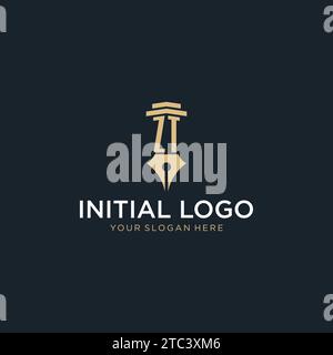ZT monogram initial logo with fountain pen and pillar style design ideas Stock Vector