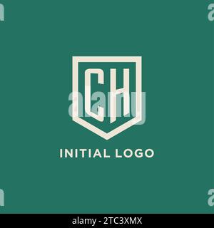 CH initial logo monogram shield geometric shape design vector graphic Stock Vector
