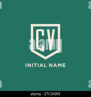 CV initial logo monogram shield geometric shape design vector graphic Stock Vector