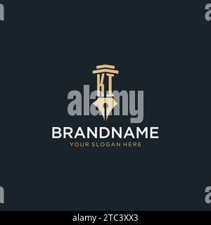 KI monogram initial logo with fountain pen and pillar style design ideas Stock Vector